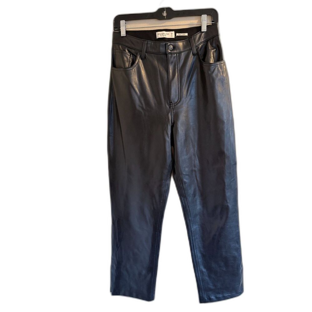Abercrombie Curve Love 90s Straight Ultra High Rise Vegan Leather Pants Black 8